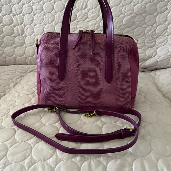 Fossil Handbags - Fossil Fuchsia Textured Dome Satchel with Removable Strap